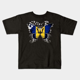 Barbados Flag Butterfly Kids T-Shirt